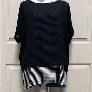 Chicos Layered Black and White Striped Women's Blouse